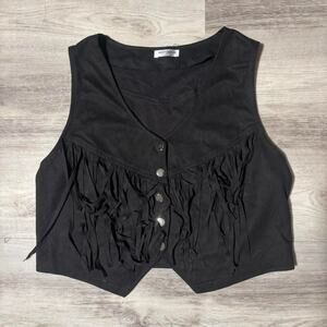 Black Fringe Vest Button Up Front Western Festival Boho Layering Piece